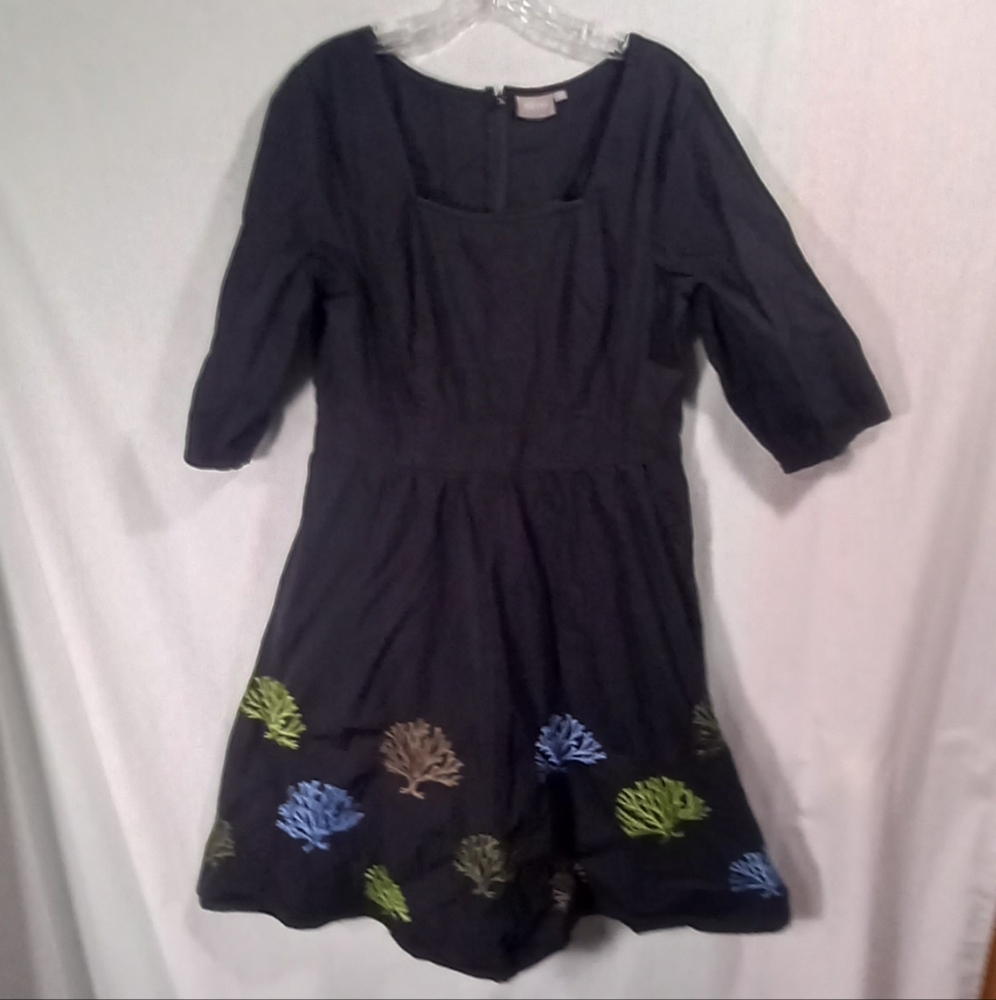 eShakit Black Cotton Square-Neck Floral Dress Size L